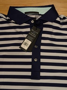 Greyson Striped Polo Shirt Navy White Size Large NWT